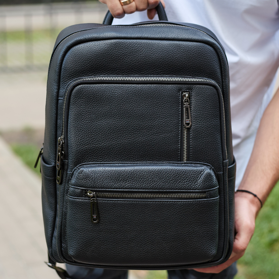 Городской рюкзак мужской Tiding Bag кожаный 40х30х18 см Черный (13561)