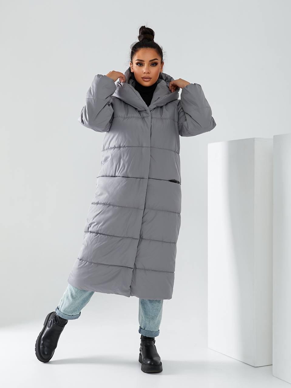 Пальто-пуховик довге на кнопках Аiza А521 р. 46-48 Морозна шавлія - фото 7