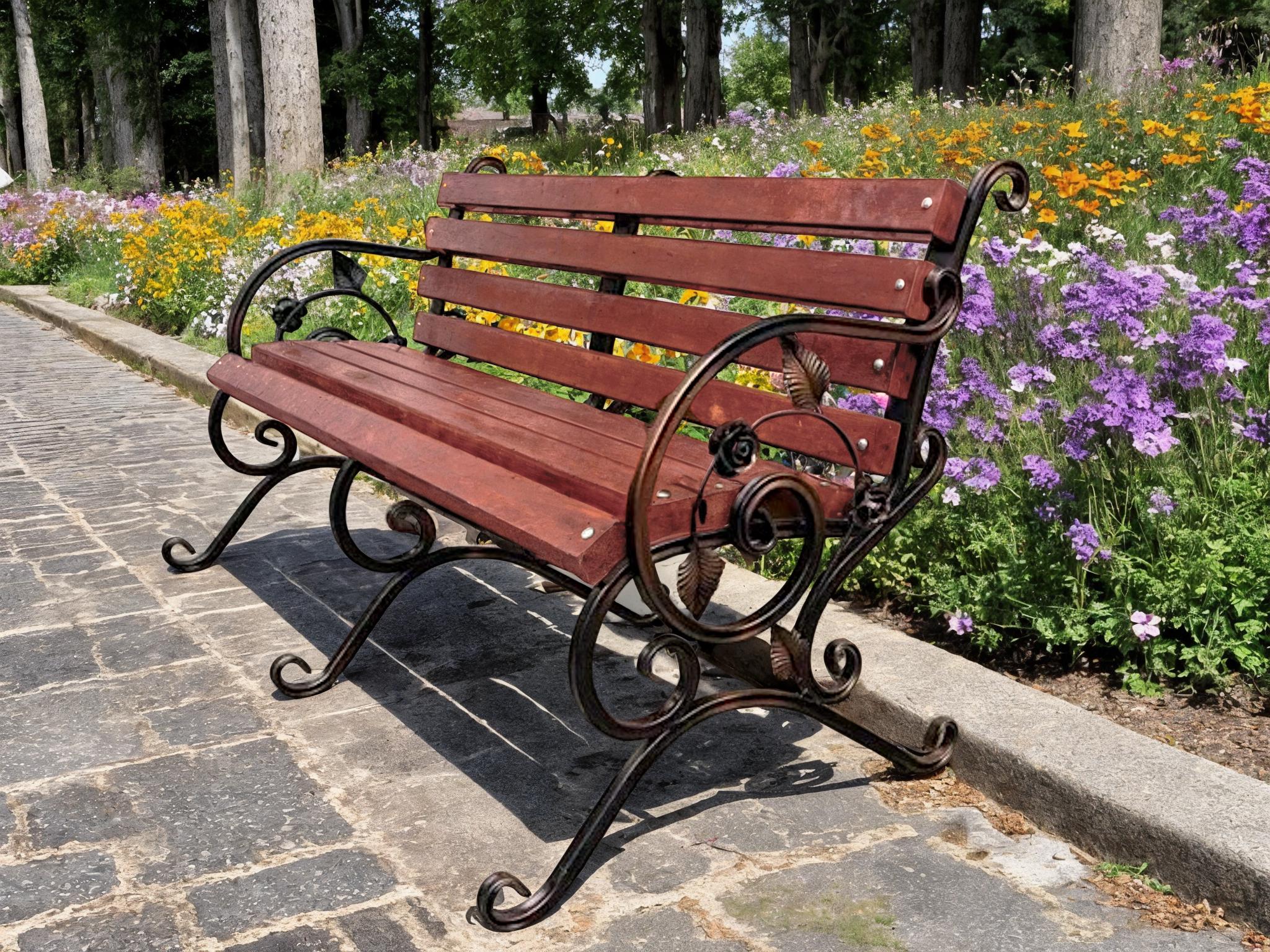 Лава садова кована Tobi Sho Камелія з підлокітниками 200 см Черешня - фото 1