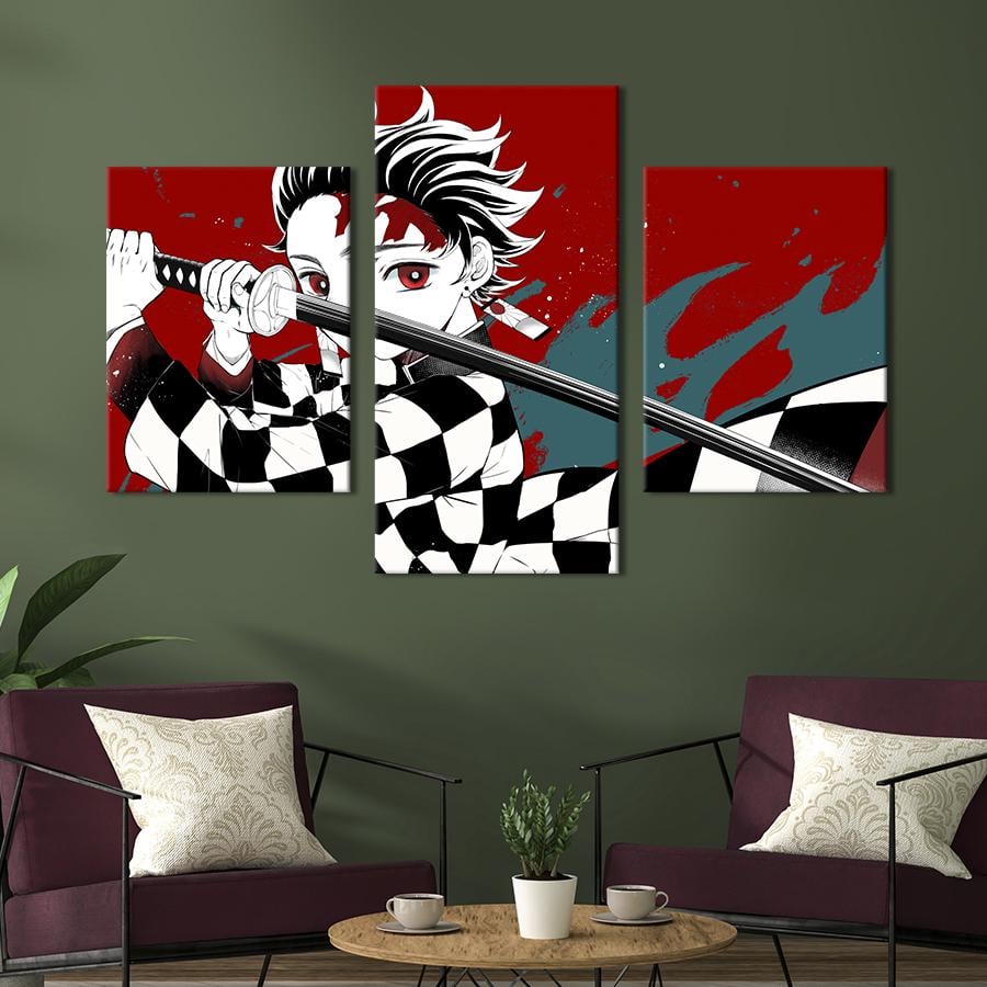 Картина на холсте триптих Аниме-персонаж Танджиро Камадо 96x60 см (1470-32)