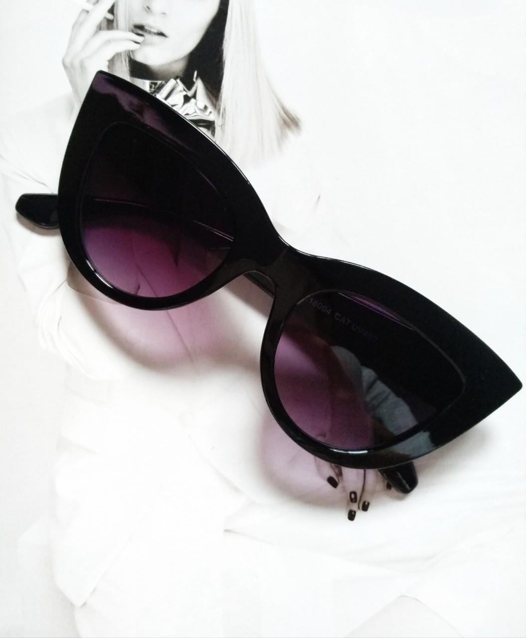 Солнцезащитные очки в стиле Кошачий глаз Черный глянец