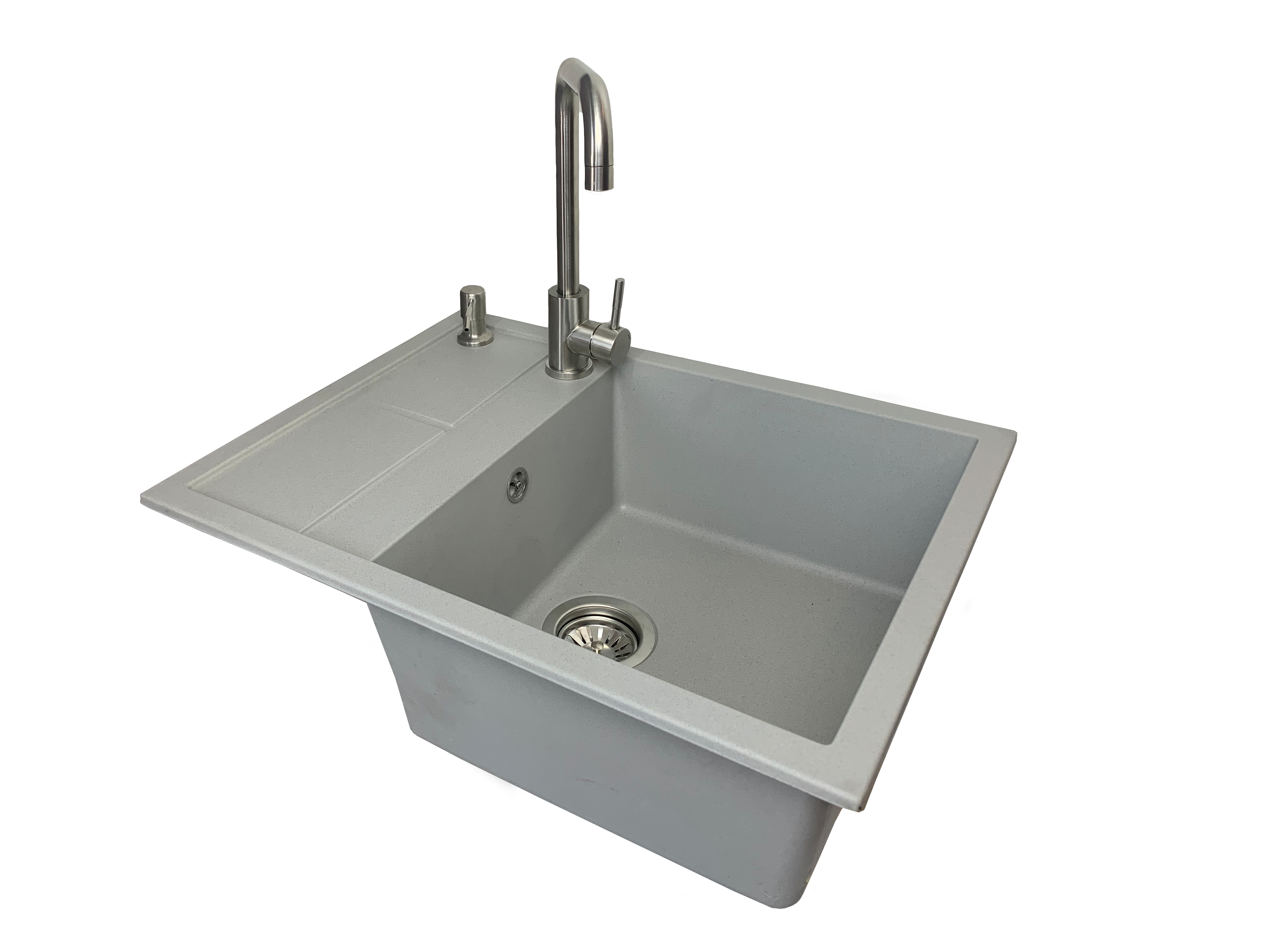 Мойка для кухни VECTOR Alia 65x50 см чаша справа/дозатор/смеситель/сифон Светло-серый (a0a1b077)