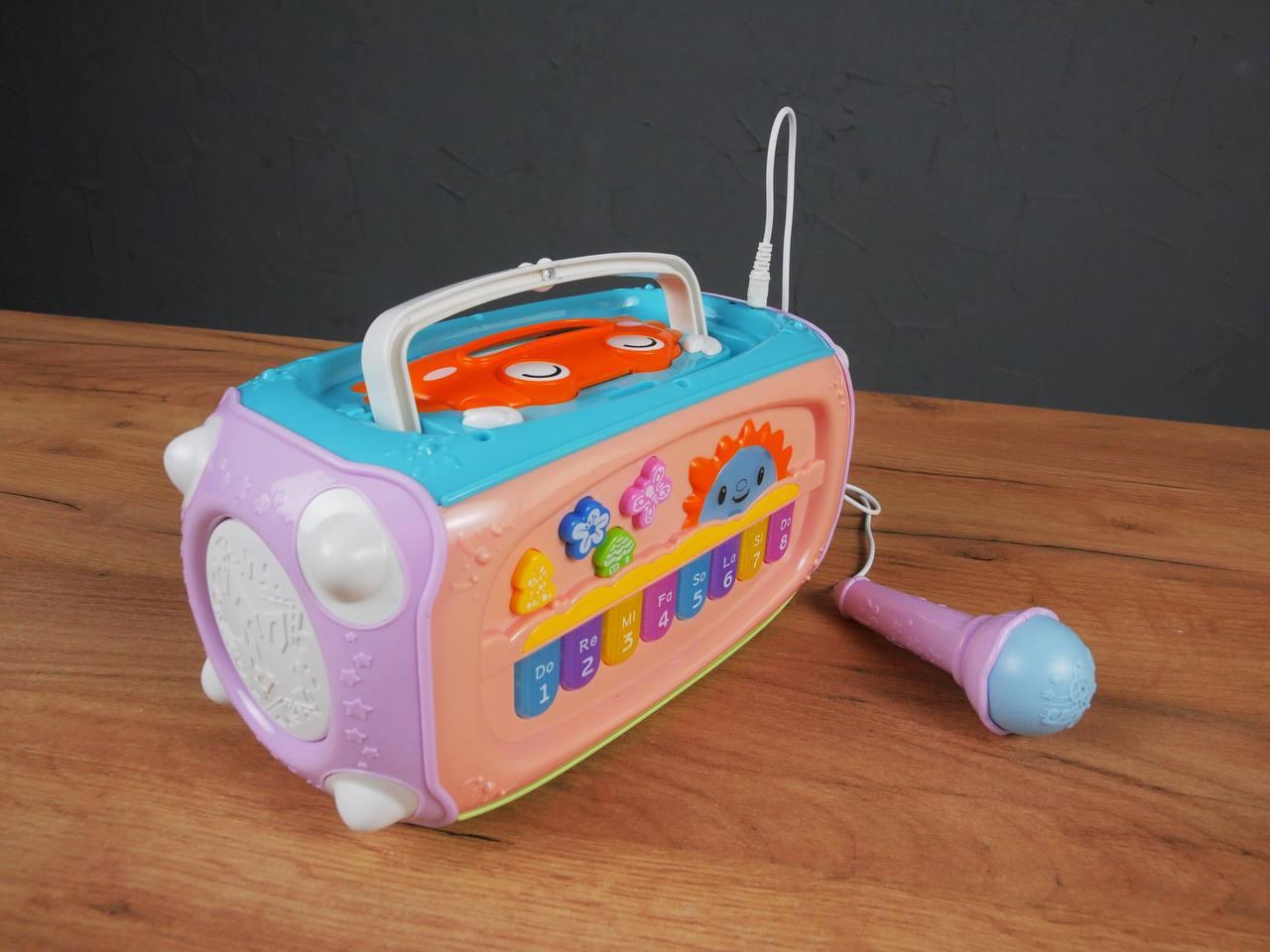 Детское караоке 6621/12/2 подсветка/пианино/мелодии/звуки животных/барабаны/микрофон/озвучивание на английском (25606899) - фото 2