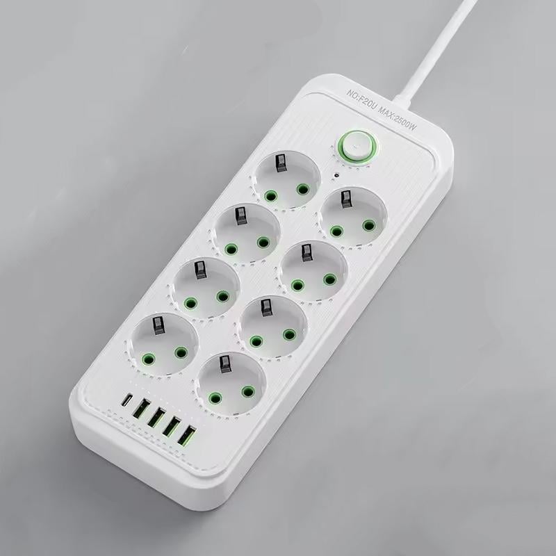 Сетевой фильтр удлинитель на 8 розеток с 4 USB-A и 1 USB-C PD 2 м Белый - фото 1 Сетевой фильтр удлинитель на 8 розеток с 4 USB-A и 1 USB-C PD 2 м Белый - фото 1