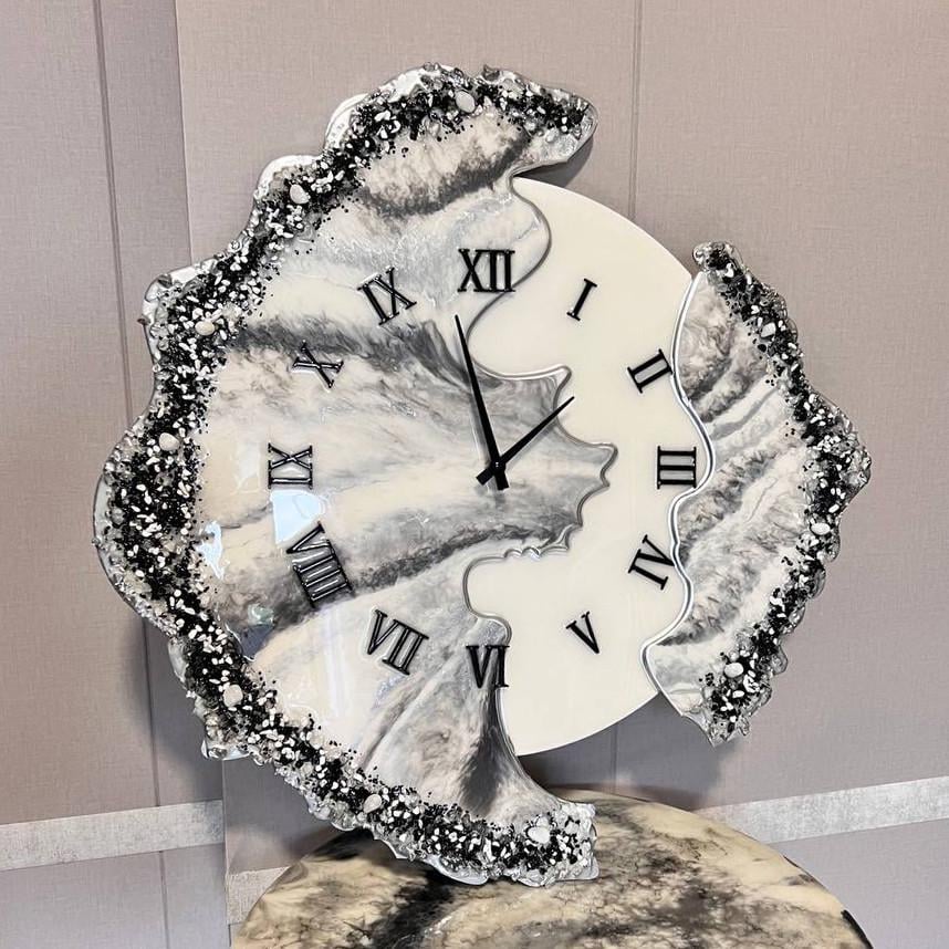 Годинник об'ємний настінний з епоксидної смоли Пелюстки 100 см