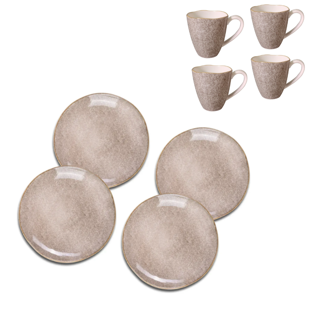 Набор десертных тарелок и чашек Krauff Grey Ferns 21 см/360 мл 8 пр. (55-333-426)