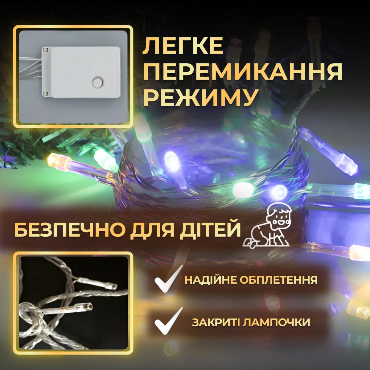 Гирлянда GarlandoPro Нить 500 LED 22 м прозрачный провод 8 режимов Разноцветный (123-107-W500LEDML) - фото 5