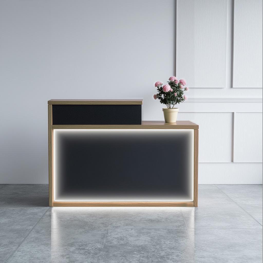 Стійка-ресепшн/4 Tobi Sho правостороння для офісу/салону з підсвічуванням 1600х600х1050 мм Дуб аппалачі/Чорний (5686968) Стійка-ресепшн/4 Tobi Sho правостороння для офісу/салону з підсвічуванням 1600х600х1050 мм Дуб аппалачі/Чорний (5686968)