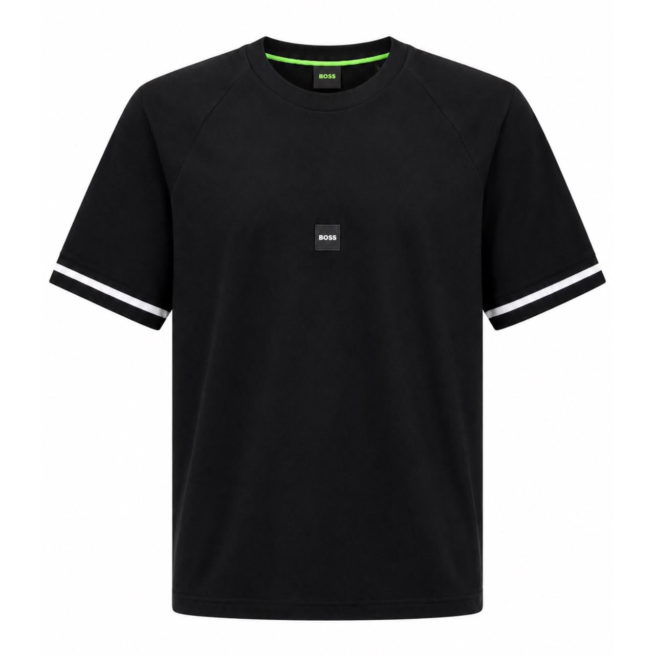 Футболка мужская BOSS с контрастными полосами на рукавах и логотипом Premium Casual Черный