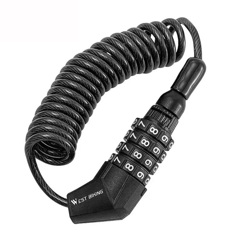 Замок велосипедный кодовый West biking Lock-01 со стальным противоугонным тросом 1,5 м Black (26569011)