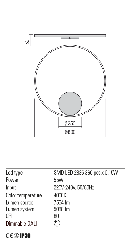 Бра Redo Orbit Ap/Pl LED 55 W 4000K D800 4.1.2-Dali Sand White (01-1908-DALI) - фото 3