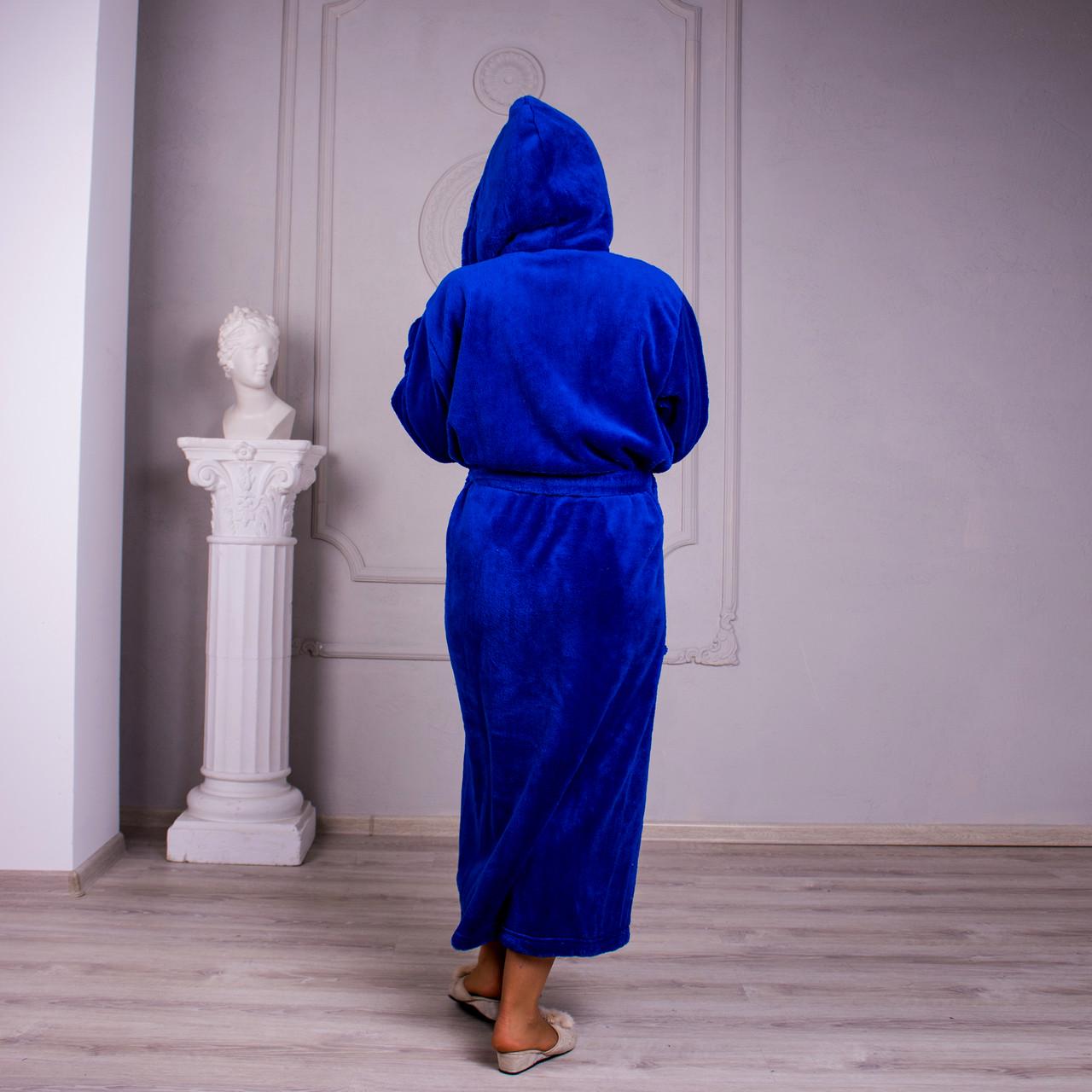 Халат женский махровый с капюшоном 2 кармана 4XL Электрик - фото 2 Халат женский махровый с капюшоном 2 кармана 4XL Электрик - фото 2