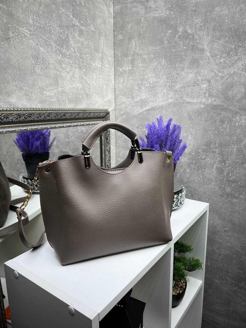 Сумка жіноча сучасна міська екошкіра/натуральна замша 27-33х22х11 см Капучино - фото 3 Сумка жіноча сучасна міська екошкіра/натуральна замша 27-33х22х11 см Капучино - фото 3