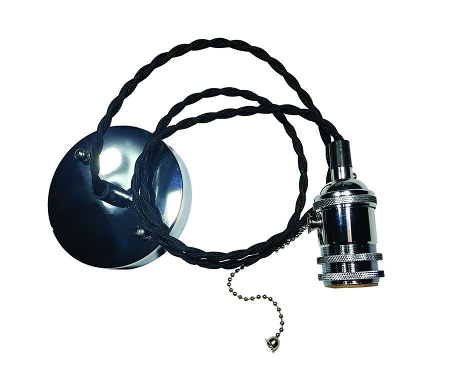 Подвесной светильник Levistella AMP16001-1 с текстильным шнуром и хромированным цоколем Хром/Черный (1904027989)