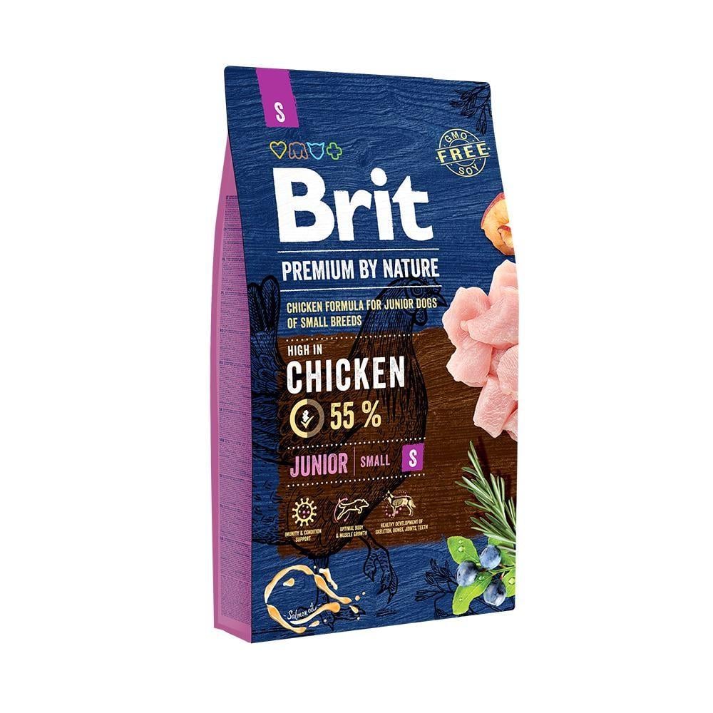 Корм сухой Brit Premium Dog Junior S для молодых собак мелких пород от 1 до 12 месяцев весом 1-10 кг с курицей 8 кг (8595602526246)