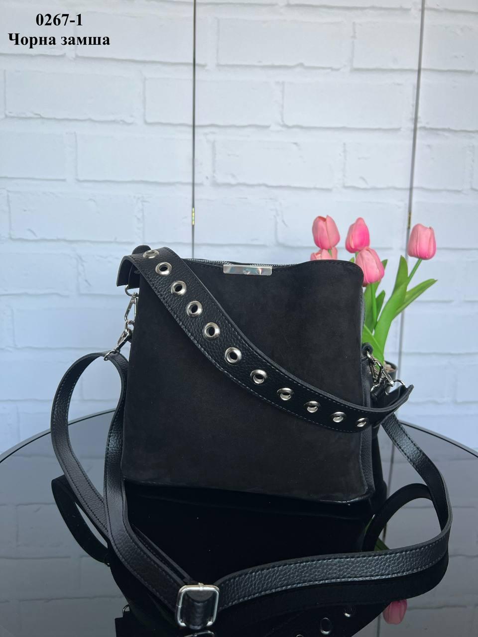 Сумка кросс боде женская через плечо с тремя отделениями из замши и экокожи Черный - фото 4 Сумка кросс боде женская через плечо с тремя отделениями из замши и экокожи Черный - фото 4