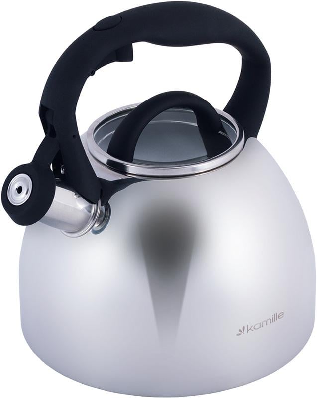 Чайник Kamille Whistling Kettle из нержавеющей стали со свистком и стеклянной крышкой 2,7 л (KM-1089)