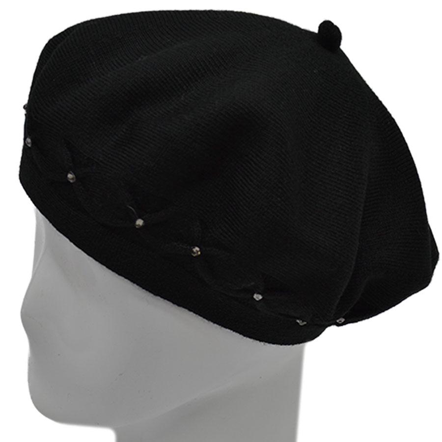 Берет шерстяной Lirus Бянка двойной тонкой вязки Черный (70726)