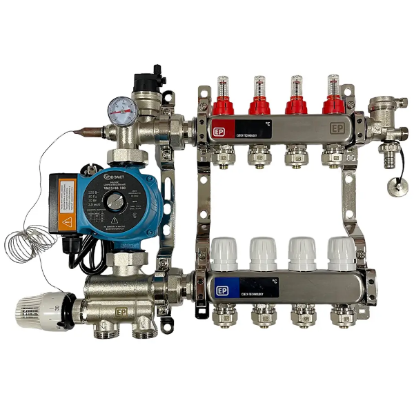 Коллектор Europroduct на 4 выхода и смесительная группа с насосом 1"-3/4"
