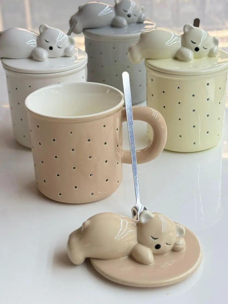 Чашка Olens з кришкою і ложкою Сонне ведмежа 400 мл кераміка Айворі (8030-345) - фото 5 Чашка Olens з кришкою і ложкою Сонне ведмежа 400 мл кераміка Айворі (8030-345) - фото 5