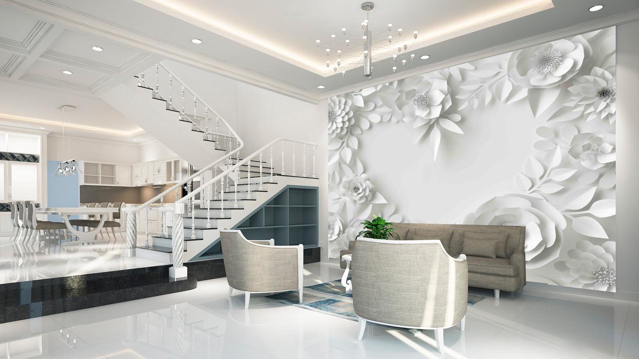 Фотообои 3D флизелиновые цветочные для спальни/зала/кухни Сердце в белых цветах