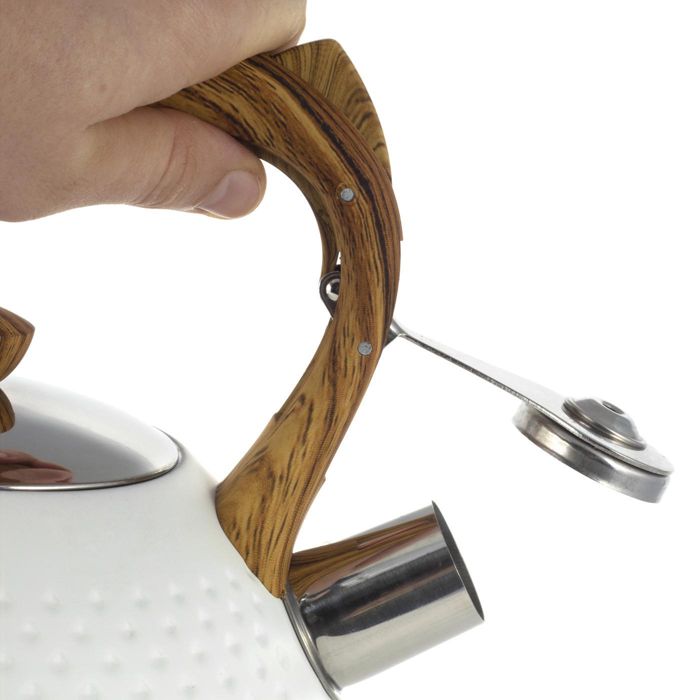 Чайник со свистком Kamille KM-1098 из нержавеющей стали и бакелитовой ручкой 2,7 л Белый (150-84-1098.1) - фото 4 Чайник со свистком Kamille KM-1098 из нержавеющей стали и бакелитовой ручкой 2,7 л Белый (150-84-1098.1) - фото 4