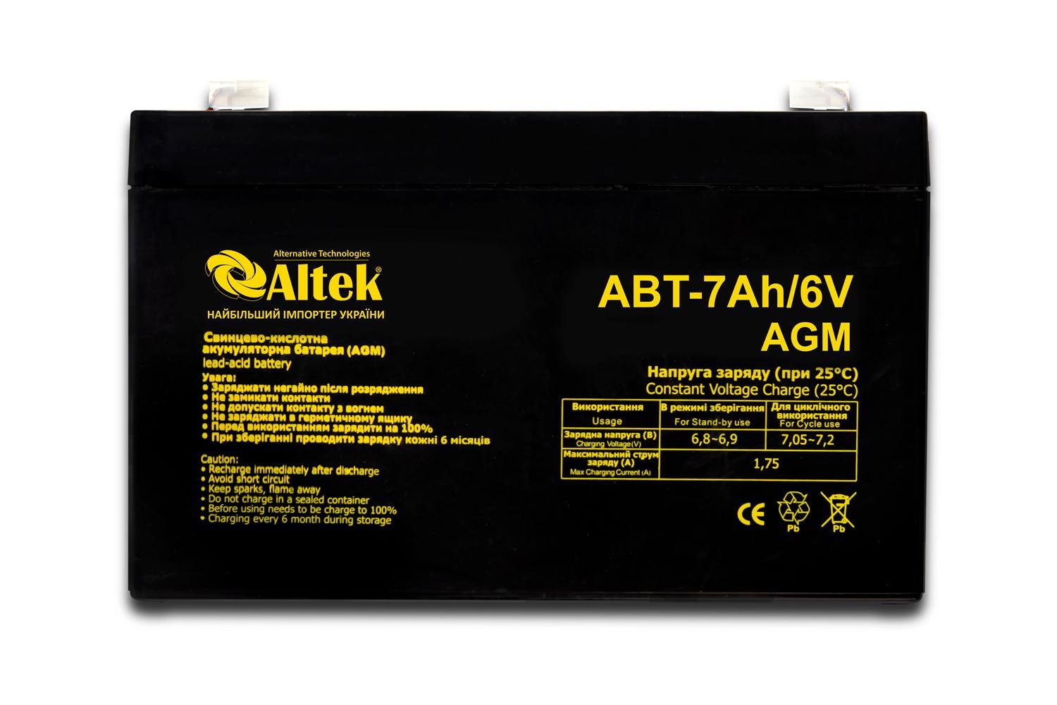 Аккумулятор Altek ABT 7Ah 6V AGM