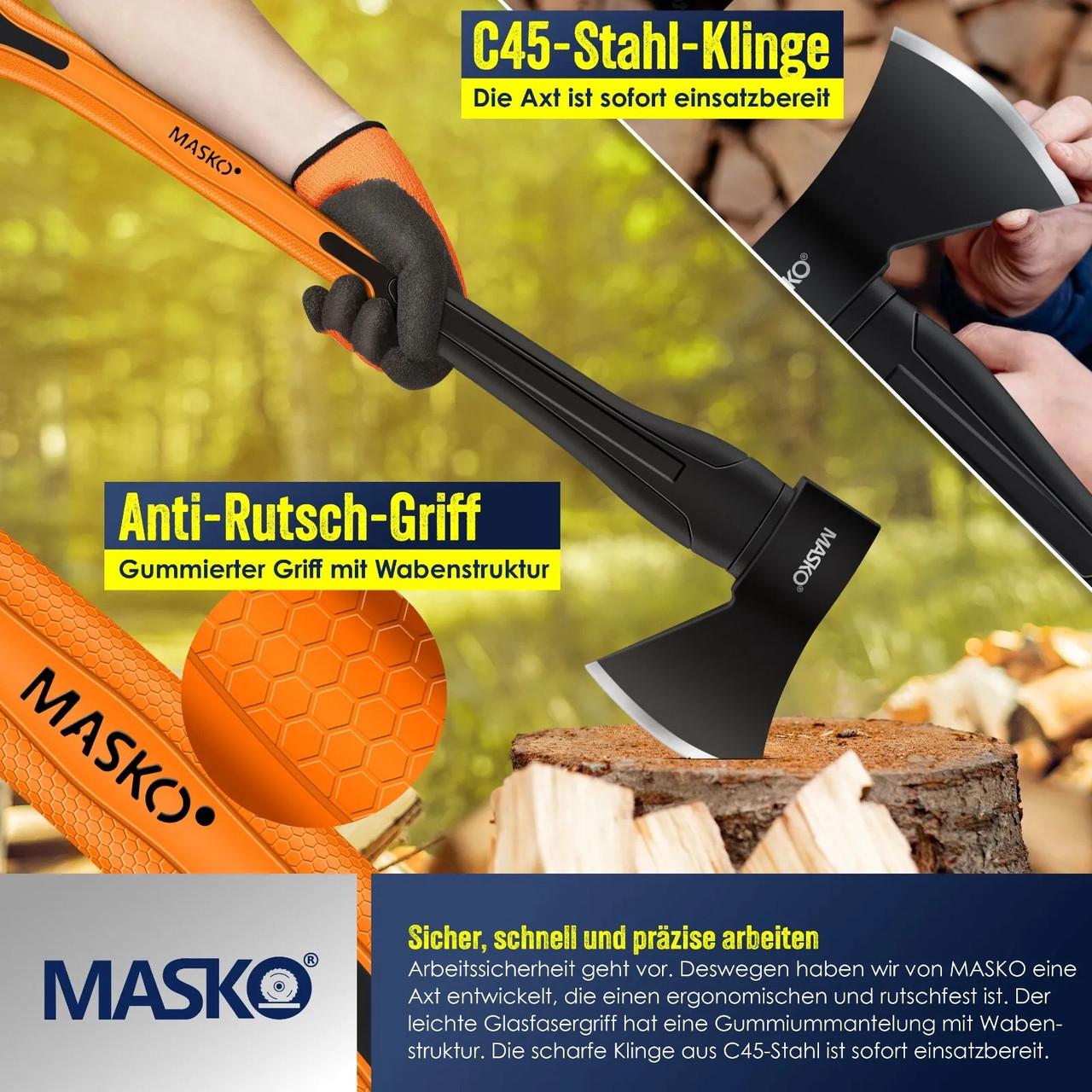 Топор универсальный MASKO с набором перчаток 800 г Черный/Оранжевый - фото 5 Топор универсальный MASKO с набором перчаток 800 г Черный/Оранжевый - фото 5