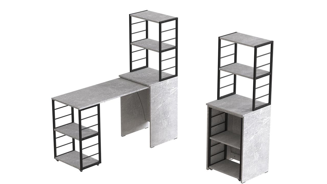 Стол-тумба трансформер Ferrum-decor Смарт 3/1 с этажеркой металл/ДСП 16 мм 1430x1450x500 мм Черный/Бетон (FRD-105115) - фото 3 Стол-тумба трансформер Ferrum-decor Смарт 3/1 с этажеркой металл/ДСП 16 мм 1430x1450x500 мм Черный/Бетон (FRD-105115) - фото 3