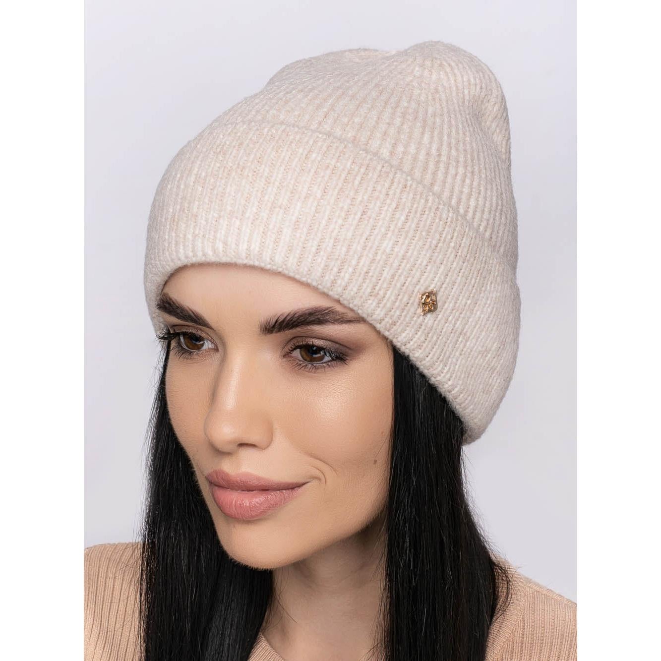 Шапка женская зимняя Leks МОНРО одинарная из шерсти мерино с отворотом One size Жемчужина (154931)