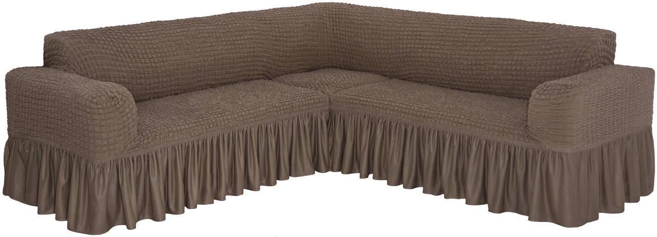 Чехол на угловой натяжной диван с оборкой Кофе с молоком (18882750)