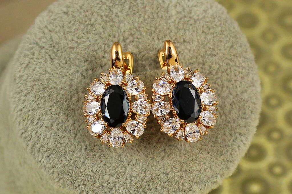 Серьги Xuping Jewelry цинния с черным камнем 2,3 см Золотистый (26914049)