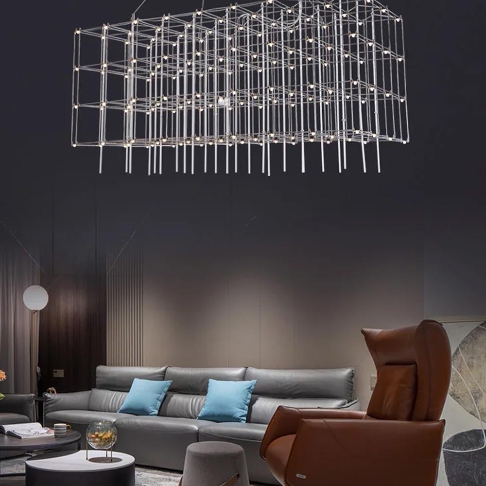 Люстра Серия геометрических MJ 200 CH_1007 в форме параллелепипеда 72х60х60 см Хром