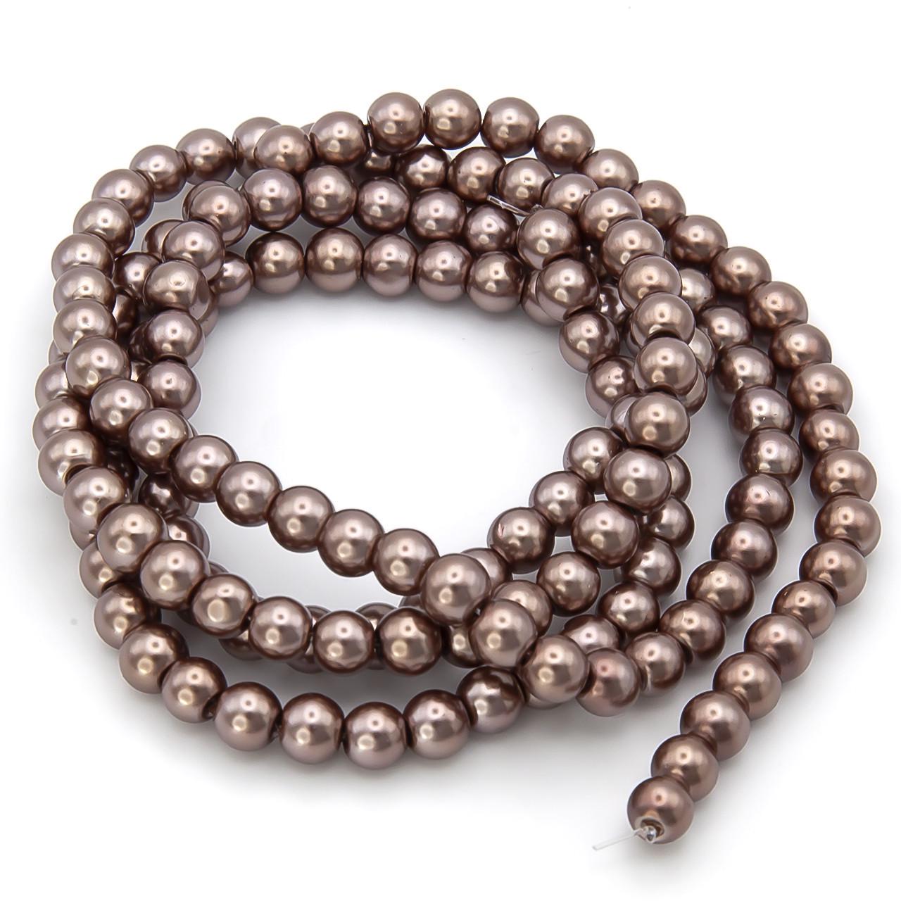 Бусины стеклянные на нитке под жемчуг 10 мм 80 см 90 шт. Коричневый (БЖ0010ш78)