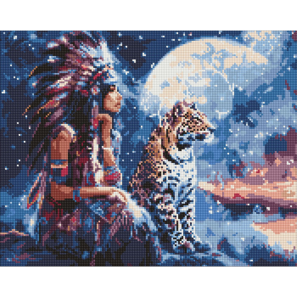 Алмазная мозаика Ideyka Девушка и леопард 40x50 см (AMO8068)