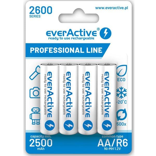 Батарейки аккумулятор everActive Ni-MH AA/HR06 2600 mAh BL 4 шт. Батарейки аккумулятор everActive Ni-MH AA/HR06 2600 mAh BL 4 шт.