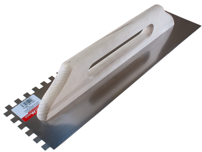 Терка WoffMann из нержавеющей стали с деревянной ручкой 130х480 мм с зубом 10х10 мм