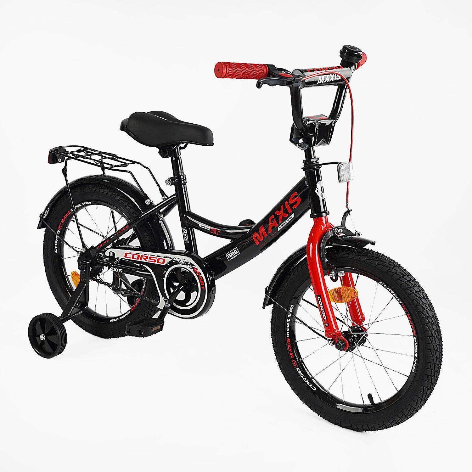 Велосипед двухколесный Corso MAXIS 16" детский c багажником Черно-красный - фото 1 Велосипед двухколесный Corso MAXIS 16" детский c багажником Черно-красный - фото 1
