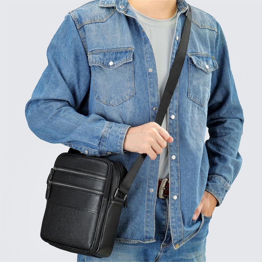 Чоловіча сумка Lorian через плече на два відділення з натуральної шкіри Чорний (LR 256076-black) - фото 3