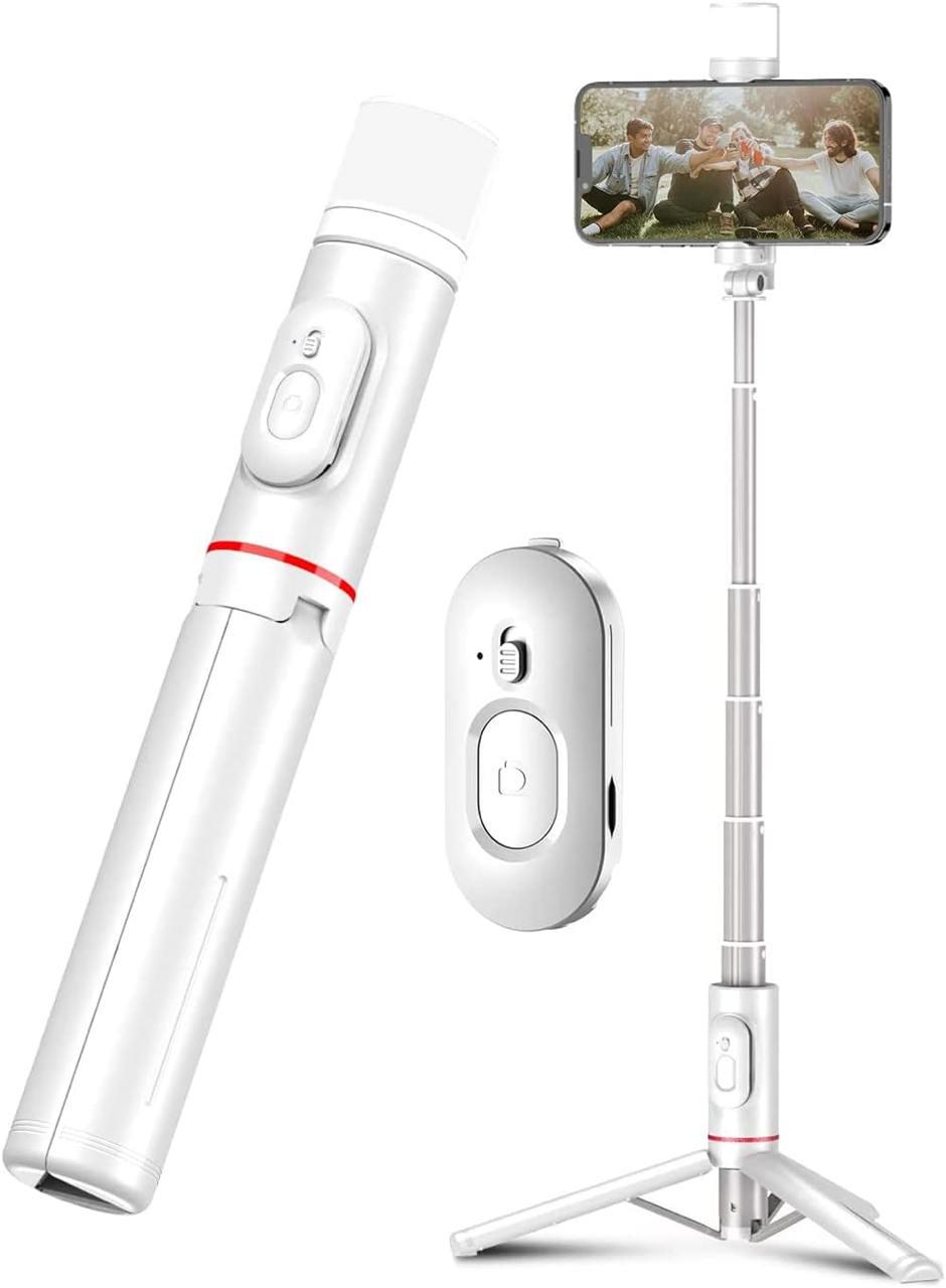 Селфи-монопод Q12S Selfie Stick Magic snapshot с подсветкой и Bluetooth кнопкой Белый - фото 8