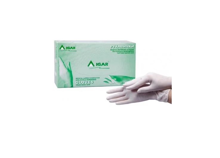 Рукавички IGAR оглядові нестерильні латексні припудрені S 50 пар/упаковка (000002688)