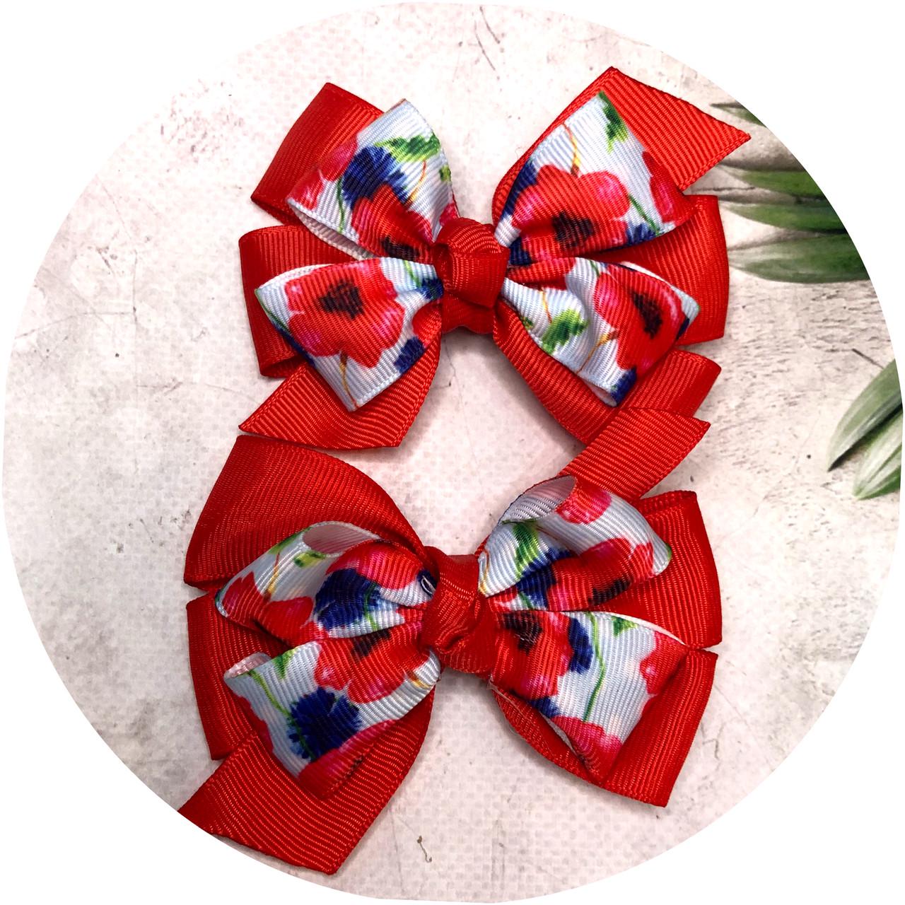 Бантики детские на шпильке Украинский орнамент 8 см 2 шт. Красный (11378)