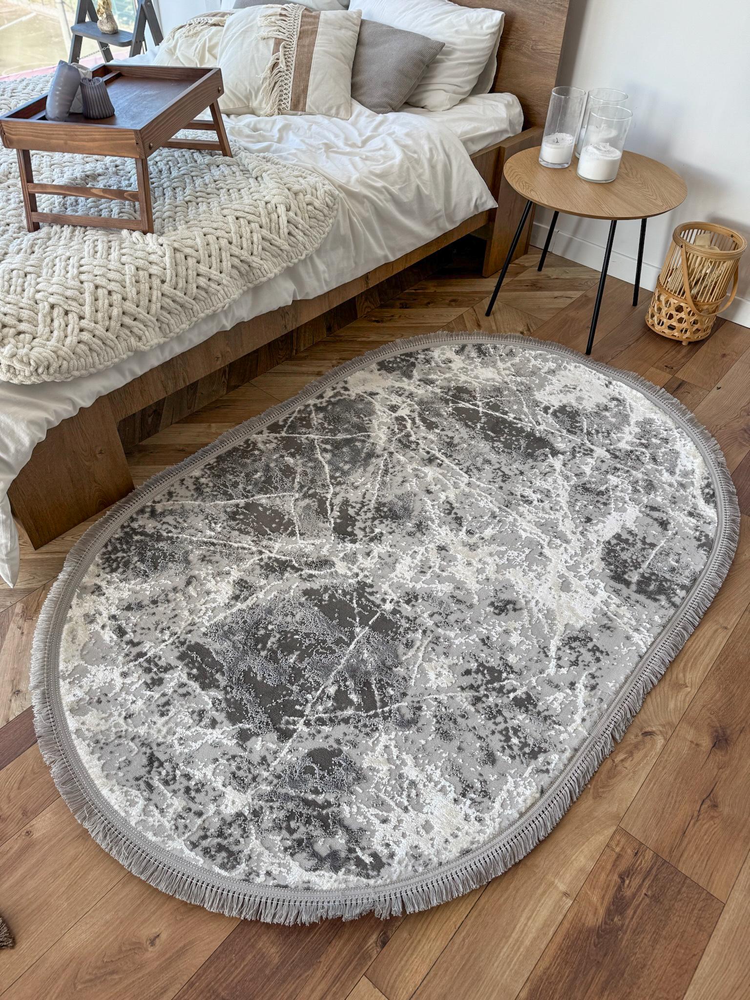 Ковер овальный мраморный 100х200 см Серый