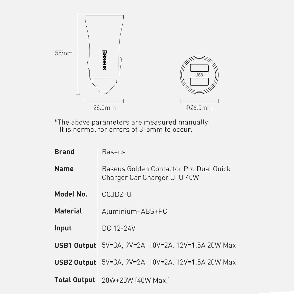 Устройство зарядное автомобильное BASEUS Golden Contactor Pro 2USB 40W 5A type-C cable 1 m Gray (TZCCJD-A0G) - фото 8