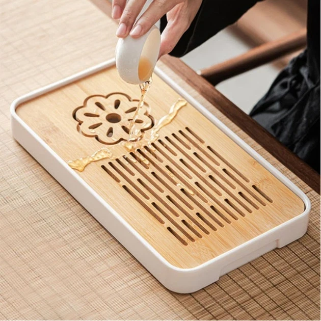 Таця-чабань для чайної церемонії Ченду з квіткою 31,5х19,2х3,5 см Білий (OS-TT2523-1) - фото 2 Таця-чабань для чайної церемонії Ченду з квіткою 31,5х19,2х3,5 см Білий (OS-TT2523-1) - фото 2