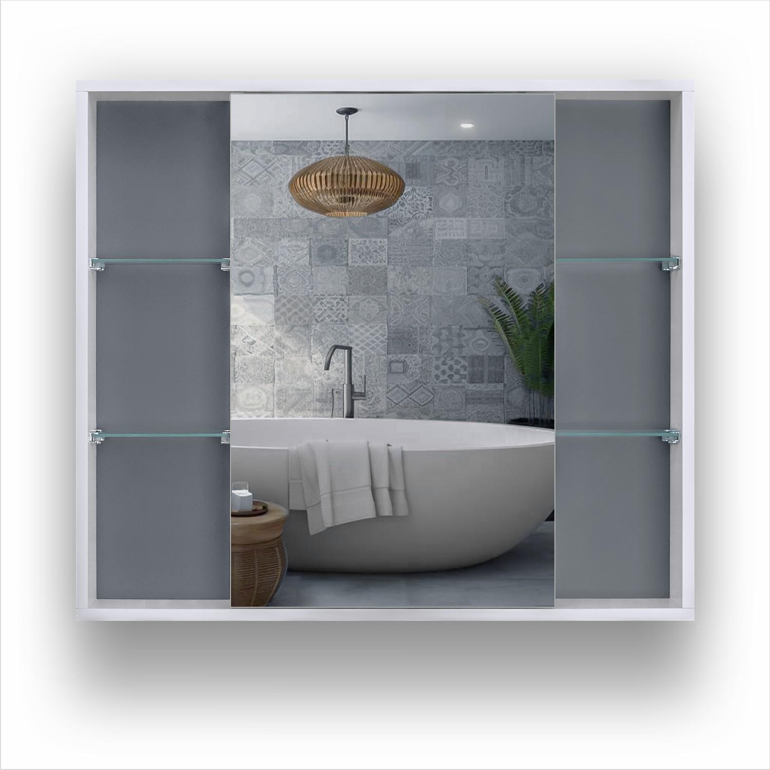 Зеркальный шкаф для ванной с открытыми полками Kentucky Аляска/Антрацит (25484474)