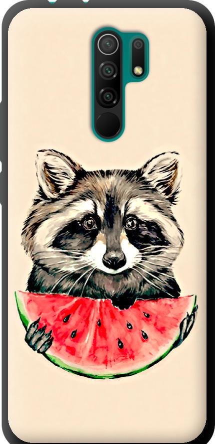 Чехол на Xiaomi Redmi 9 Енотик с арбузом (4605b-2019-42517)