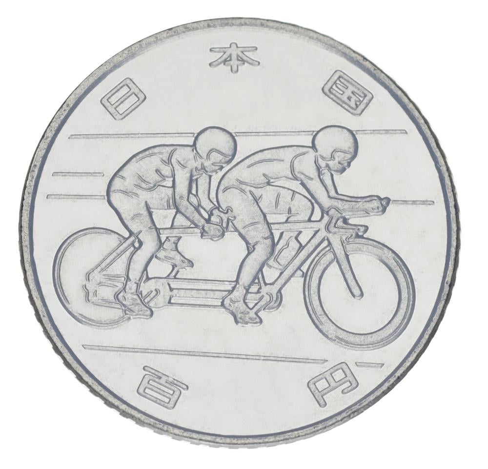 Коллекционная монета Япония 100 иен 2020 UNC XVI Летние Паралимпийские игры в Токио Велоспорт (М24687)