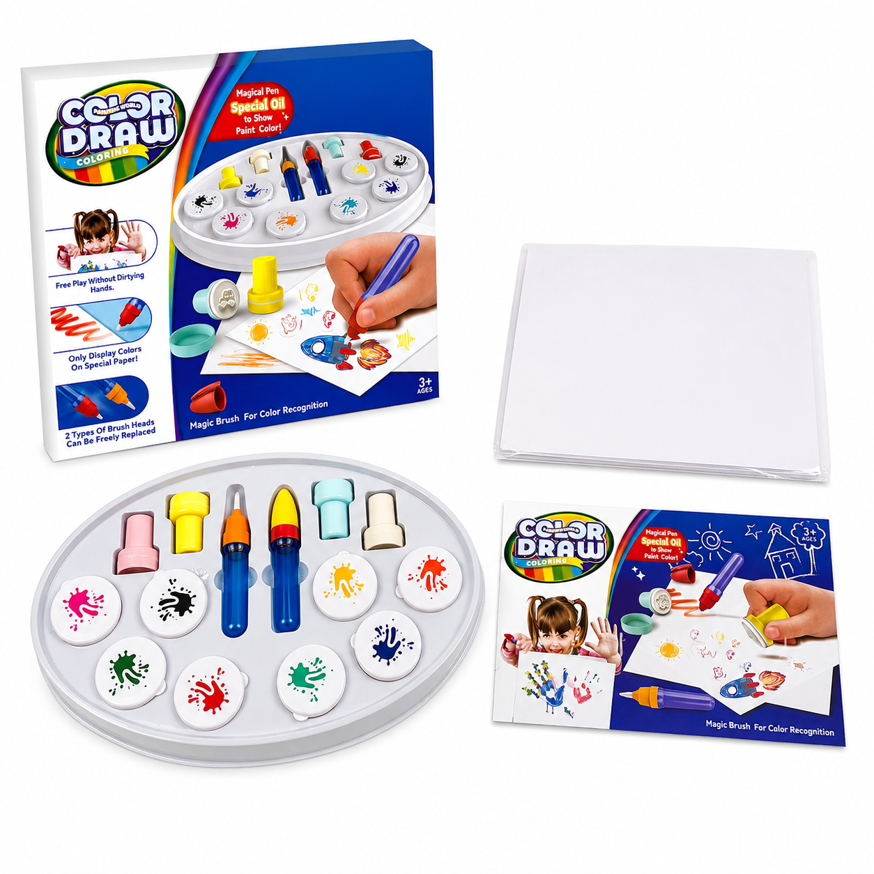 Детский набор для рисования Color Draw Magical Paint Brush кисточка/цветовая палитра/штампы/развивающая игрушка (3098827401)