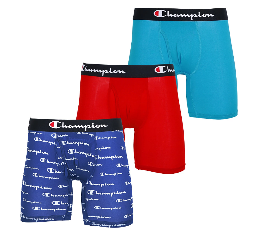 Набор трусов мужских боксеров с удлиненным фасоном для спорта Champion Boys Underwear 3 шт. M Синий/Голубой/Красный (6565456)
